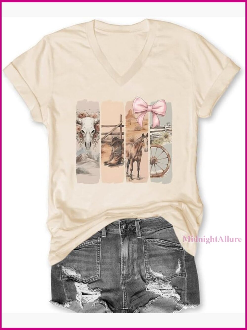 Vintage Cowboy Graphic Tee Women Western Cowgirl V Neck Short Sleeve Top